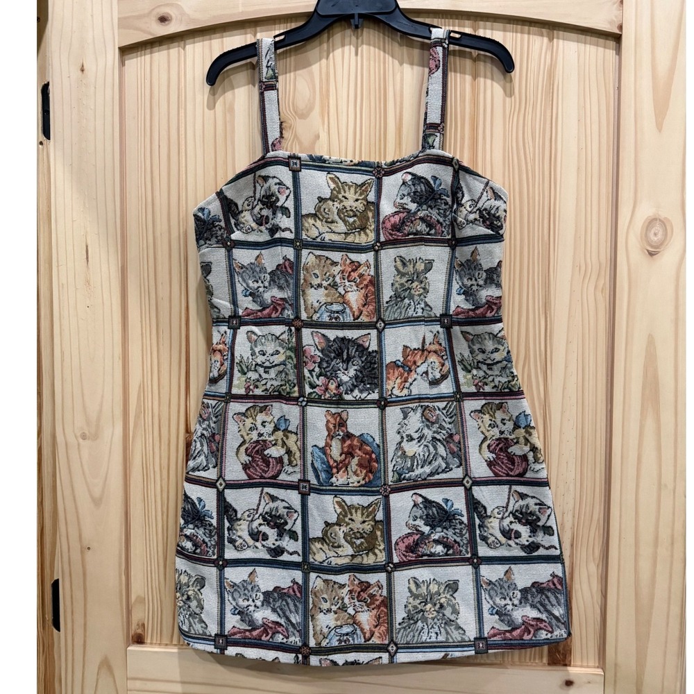 Cider Cat Tapestry Mini Dress Sleeveless Kitten Print Multicolor XL CD20211015